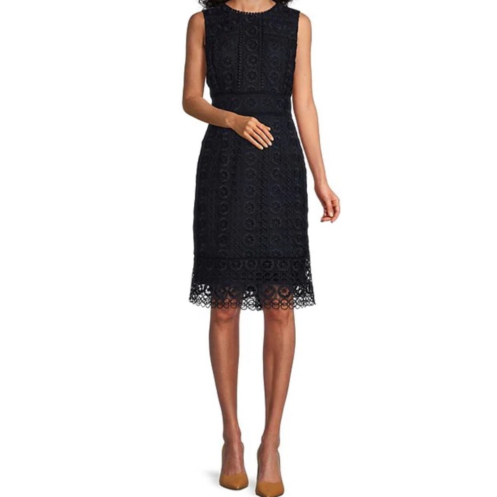 Navy Preston and York Lace Crew Neck Sleeveless Sheath Dress